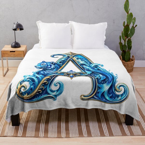 Item preview, Aqua Zodiac Guardian White Tiger-Pisces Letter A designed and sold by BlissBlvdShop.