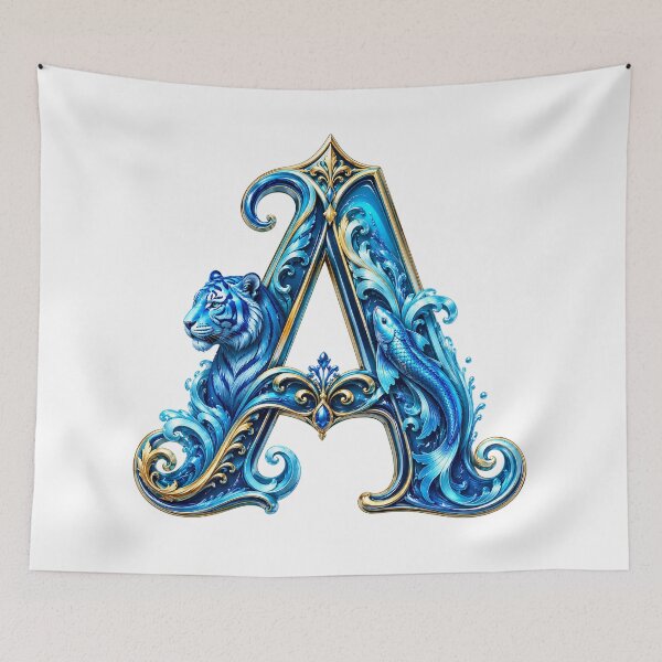 Item preview, Aqua Zodiac Guardian White Tiger-Pisces Letter A designed and sold by BlissBlvdShop.