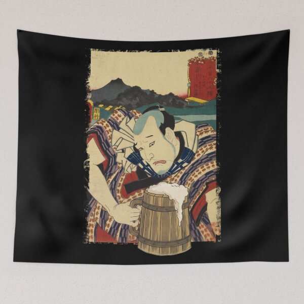 Item preview, Ukiyo-e Japanese Art Funny Samurai Drinking Beer designed and sold by Tokyo Hebereke Market.