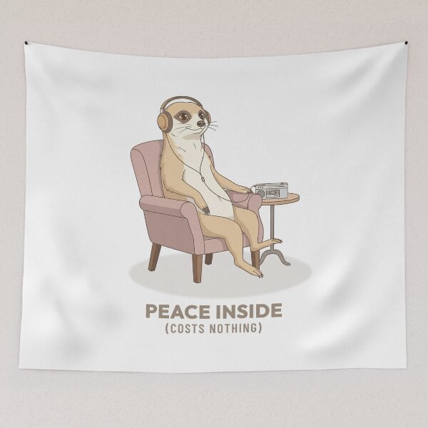 Item preview, Meerkat Listening to Radio Music Vintage Aesthetic designed and sold by Cozy Vintage Animal.