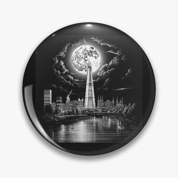 Item preview, Black and White Moonlit London Skyline Art designed and sold by inkoutninja.