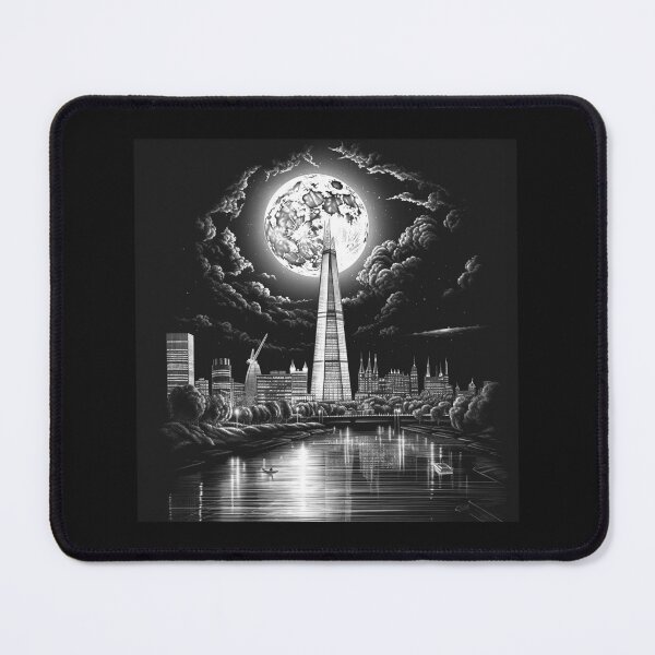 Item preview, Black and White Moonlit London Skyline Art designed and sold by inkoutninja.