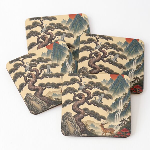 Item preview, Golden Longevity Landscape with Dragon Pine | Korean Sipjangsaeng Wall Art designed and sold by K-Tradition.