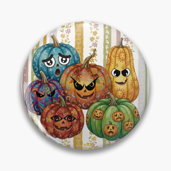 Item preview, Cute and Spooky Jack-o'-Lanterns Set with Vintage Floral Pattern Background designed and sold by VibranPalette.