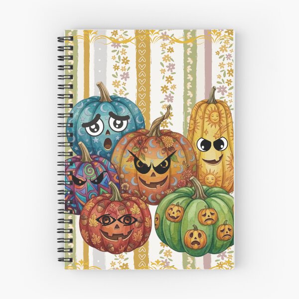 Item preview, Cute and Spooky Jack-o'-Lanterns Set with Vintage Floral Pattern Background designed and sold by VibranPalette.