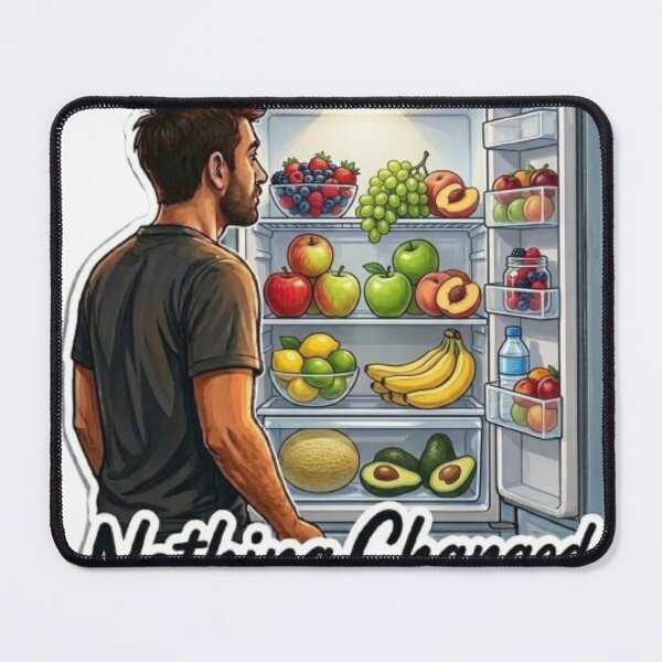 Item preview, Nothing Changed Funny Man Looking into Full Fridge Illustration designed and sold by Northern Glow Art.
