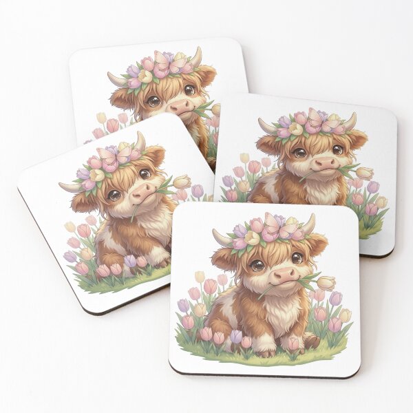 Item preview, Moo In Bloom Pastel Tulip Crown Highland Cow Calf designed and sold by HumTumMe.