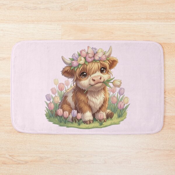Item preview, Moo In Bloom Pastel Tulip Crown Highland Cow Calf designed and sold by HumTumMe.