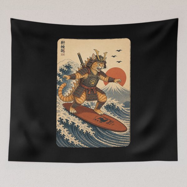 Item preview, Catzilla Samurai surfing the great wave designed and sold by keytee.