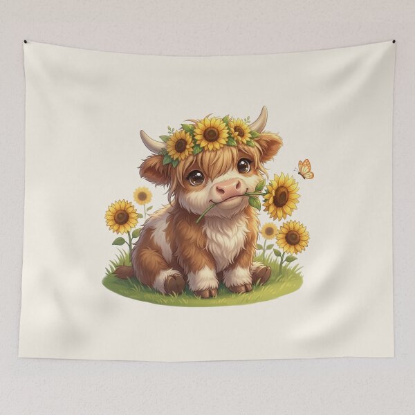 Item preview, Moo In Bloom Sunflower Crown Highland Cow Calf designed and sold by HumTumMe.