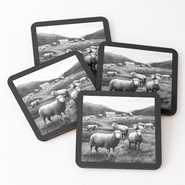 Item preview, Black and White Sheep Farm Landscape Art designed and sold by inkoutninja.