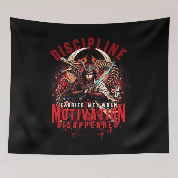 Item preview, Discipline Carried Me When Motivation Disappeared – Samurai Warrior & Dragon Skeleton Art designed and sold by FinalArcStudio.