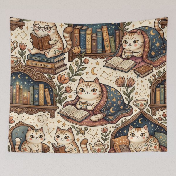 Item preview, Cozy Library Cats Pattern designed and sold by Iampoji.