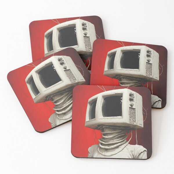 Item preview, White Double Screen TV Head With A Red Background  designed and sold by UrbanTempleArt.