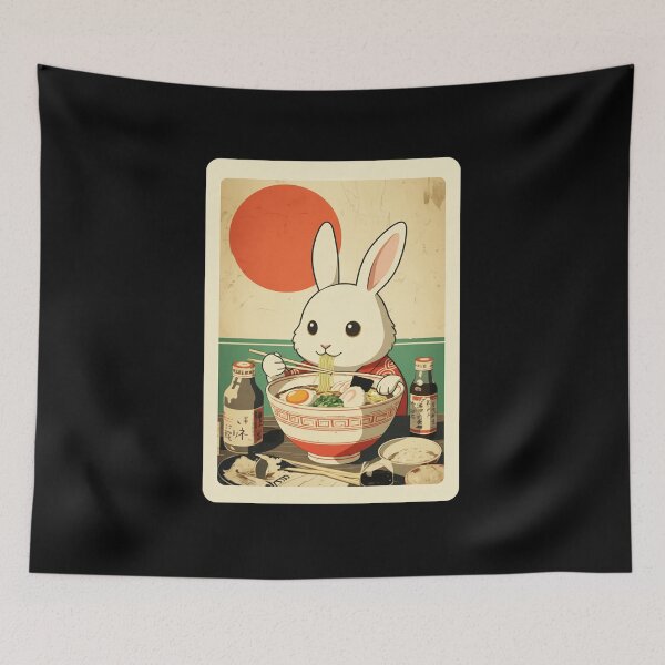 Item preview, Cute Bunny Eating Ramen Vintage Japanese Style designed and sold by JordynLadukeg65.