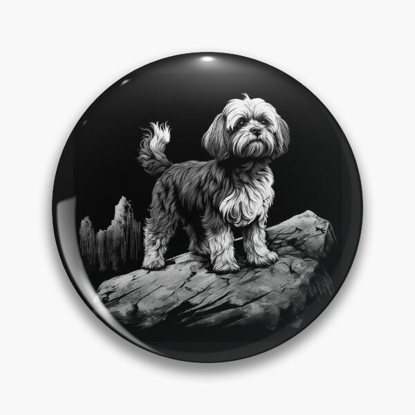 Item preview, Black and White Small Dog on Rocks Pet Art designed and sold by inkoutninja.