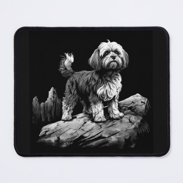 Item preview, Black and White Small Dog on Rocks Pet Art designed and sold by inkoutninja.