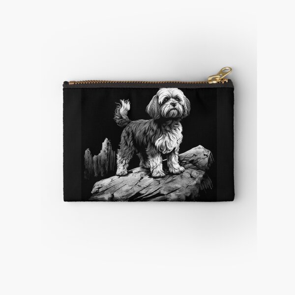Item preview, Black and White Small Dog on Rocks Pet Art designed and sold by inkoutninja.