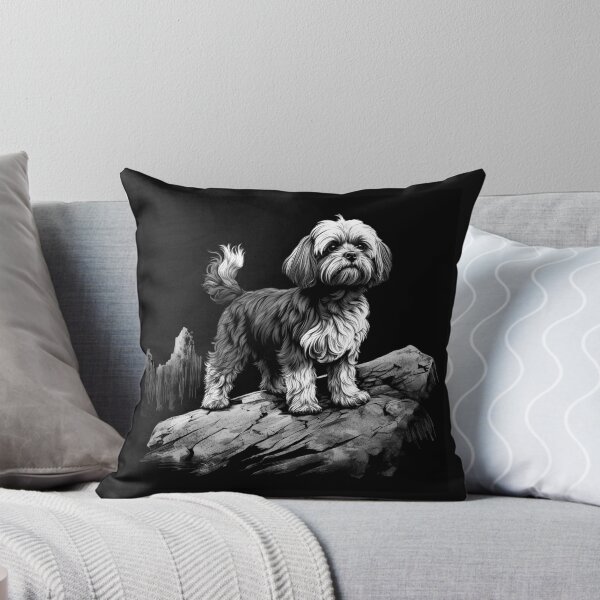 Item preview, Black and White Small Dog on Rocks Pet Art designed and sold by inkoutninja.