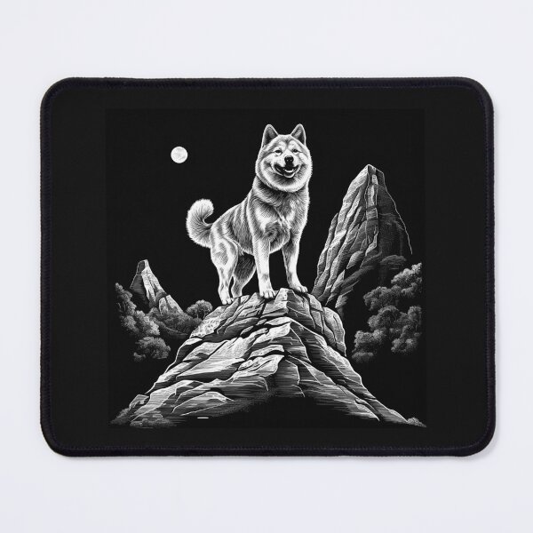 Item preview, Black and White Akita Dog on Mountain Rock Art designed and sold by inkoutninja.