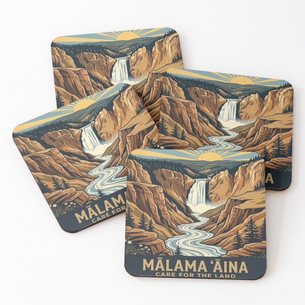 Item preview, Malama Aina Care for the Land — Yellowstone Canyon Waterfall Bald Eagle Conservation Art Print designed and sold by MālamaThreads.