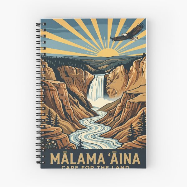 Item preview, Malama Aina Care for the Land — Yellowstone Canyon Waterfall Bald Eagle Conservation Art Print designed and sold by MālamaThreads.