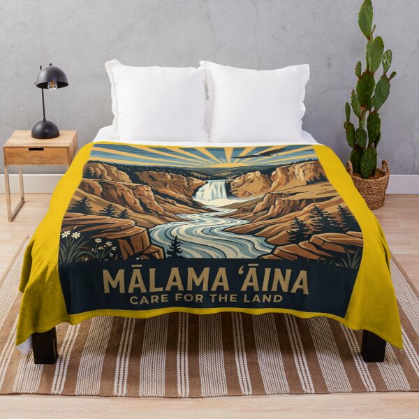 Item preview, Malama Aina Care for the Land — Yellowstone Canyon Waterfall Bald Eagle Conservation Art Print designed and sold by MālamaThreads.