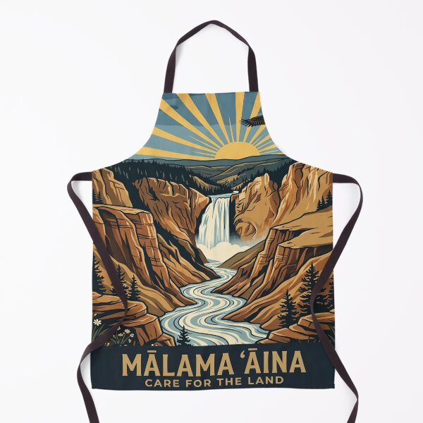 Item preview, Malama Aina Care for the Land — Yellowstone Canyon Waterfall Bald Eagle Conservation Art Print designed and sold by MālamaThreads.