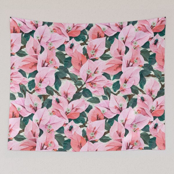 Item preview, Soft Pink Bougainvillea Bee Seamless Pattern – Romantic Botanical Paper Collage Floral Design designed and sold by SWSandraWechner.