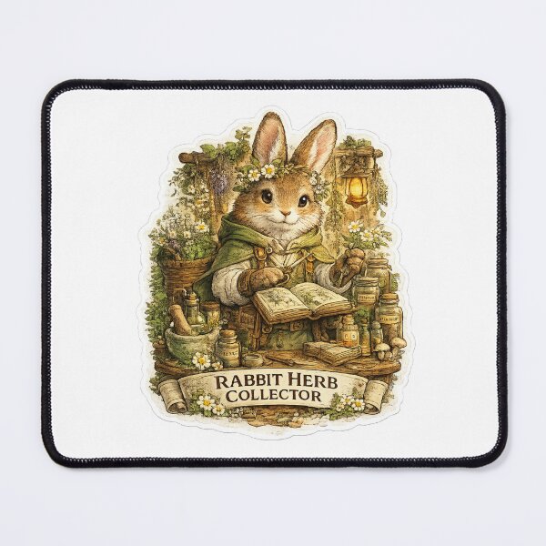 Item preview, Rabbit Herb Collector | Cottagecore Herbalist Bunny Sticker | Cozy Fantasy Botanical Art designed and sold by MrDev.