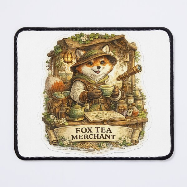 Item preview, Fox Tea Merchant | Cozy Fantasy Tea Shop Sticker | Cottagecore Fox & Tea Lover Art designed and sold by MrDev.