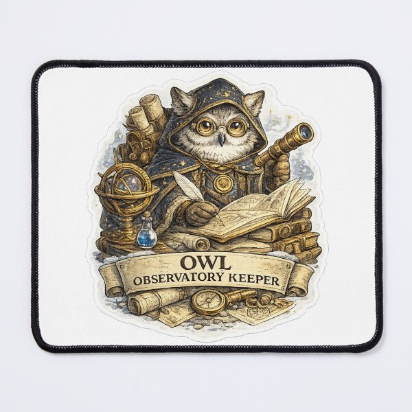 Item preview, Owl Observatory Keeper | Astronomy Owl Sticker | Celestial Scholar & Space Explorer Fantasy Art designed and sold by MrDev.