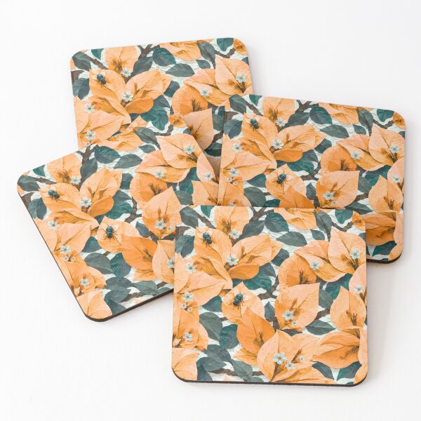 Item preview, Orange Bougainvillea Bee Seamless Pattern – Warm Tropical Botanical Paper Collage Floral Design designed and sold by SWSandraWechner.