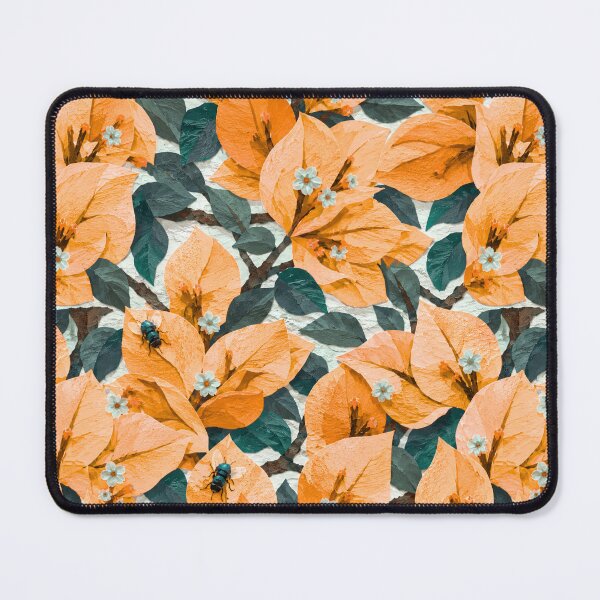 Item preview, Orange Bougainvillea Bee Seamless Pattern – Warm Tropical Botanical Paper Collage Floral Design designed and sold by SWSandraWechner.