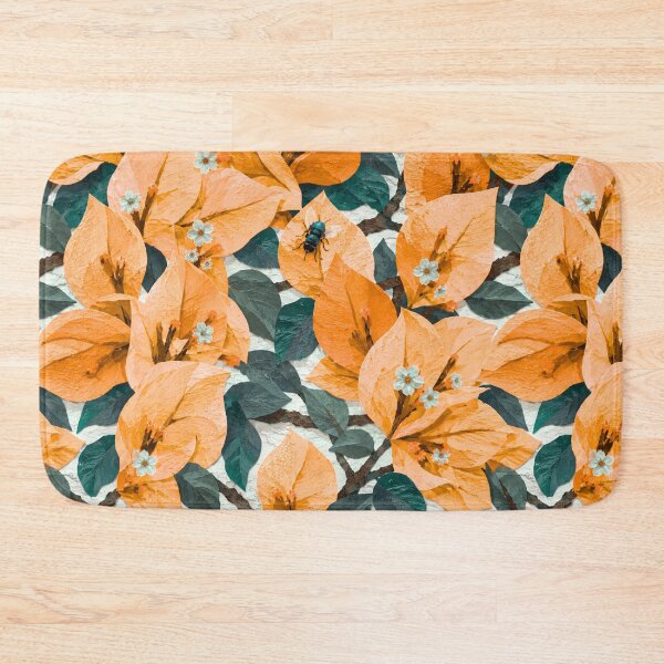 Item preview, Orange Bougainvillea Bee Seamless Pattern – Warm Tropical Botanical Paper Collage Floral Design designed and sold by SWSandraWechner.