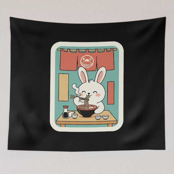 Item preview, Cute Bunny Enjoying Ramen in Cozy Japanese Noodle Shop designed and sold by JordynLadukeg65.
