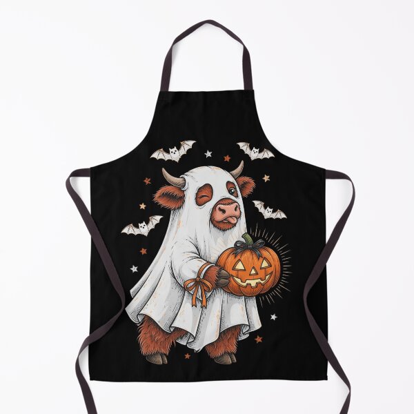 Item preview, Funny Ghost Cow Holding Pumpkin Moo I Mean Boo Halloween Highland Cow designed and sold by CF_VintageDesign.