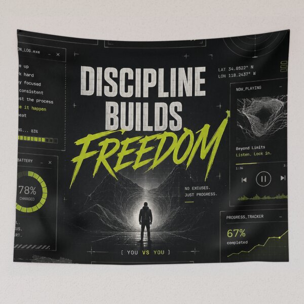 Item preview, Discipline Builds Freedom – Cyberpunk Productivity & Self-Growth Poster designed and sold by NBT-NOVA.