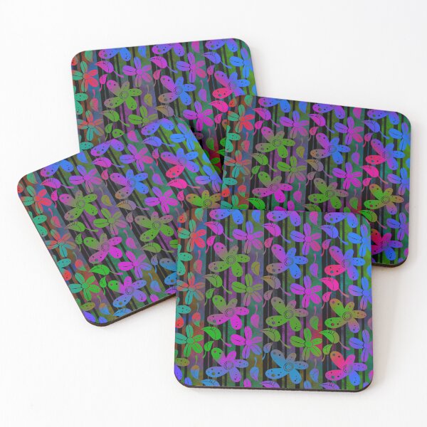 Item preview, Neon floral retro hand drawn pattern on striped background  designed and sold by SweetLilith.