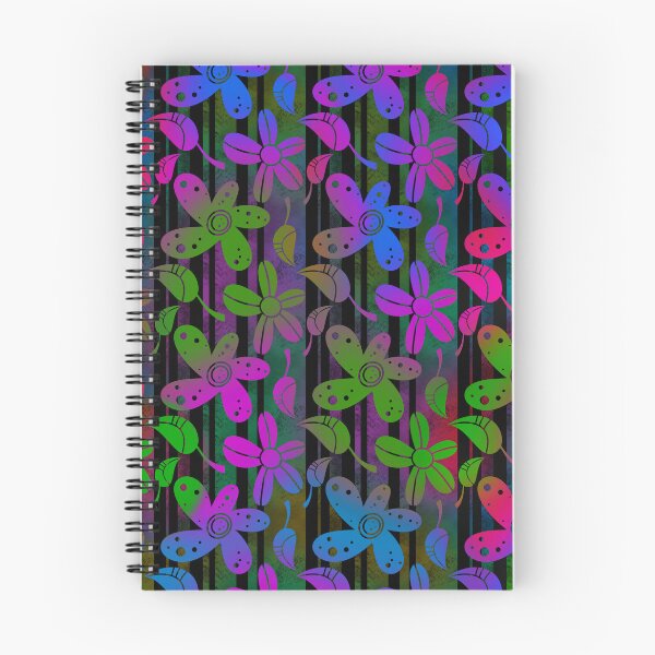 Item preview, Neon floral retro hand drawn pattern on striped background  designed and sold by SweetLilith.