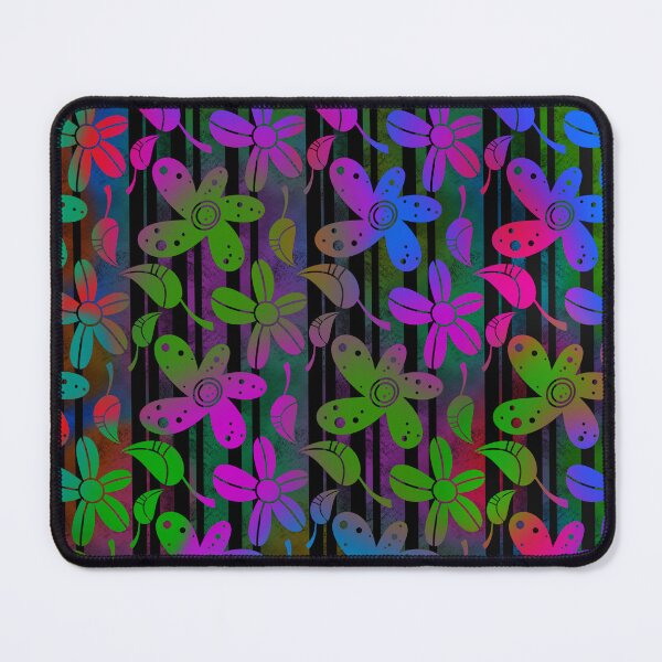 Item preview, Neon floral retro hand drawn pattern on striped background designed and sold by SweetLilith.
