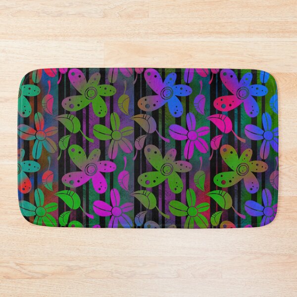 Item preview, Neon floral retro hand drawn pattern on striped background  designed and sold by SweetLilith.