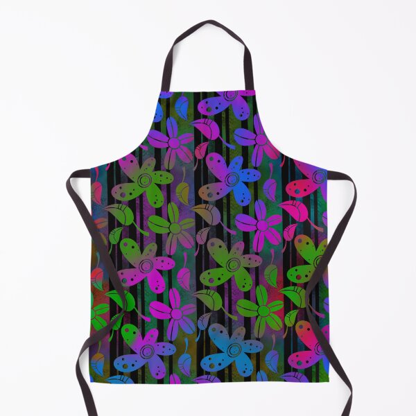 Item preview, Neon floral retro hand drawn pattern on striped background designed and sold by SweetLilith.