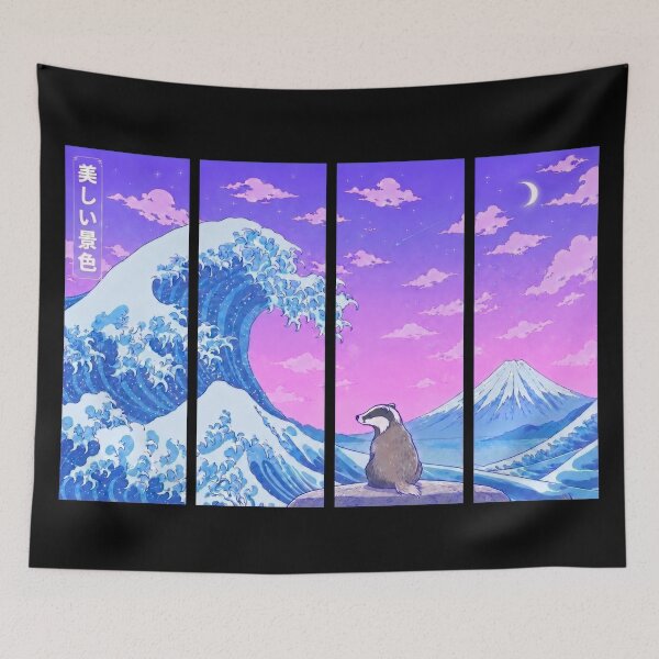 Item preview, Funny Badger Japanese Kanagawa Wave Vapor Japan Boys Girls Kids designed and sold by FurryHavenPH.