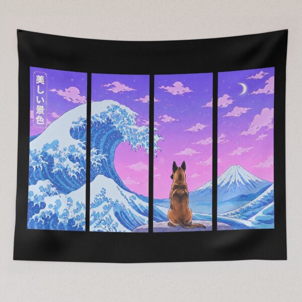 Item preview, Funny Belgian Malinois Japanese Kanagawa Wave Vapor Japan Boys Girls Kids designed and sold by FurryHavenPH.