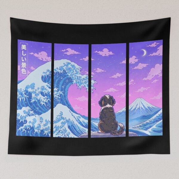 Item preview, Funny Bernedoodle Japanese Kanagawa Wave Vapor Japan Boys Girls Kids designed and sold by FurryHavenPH.