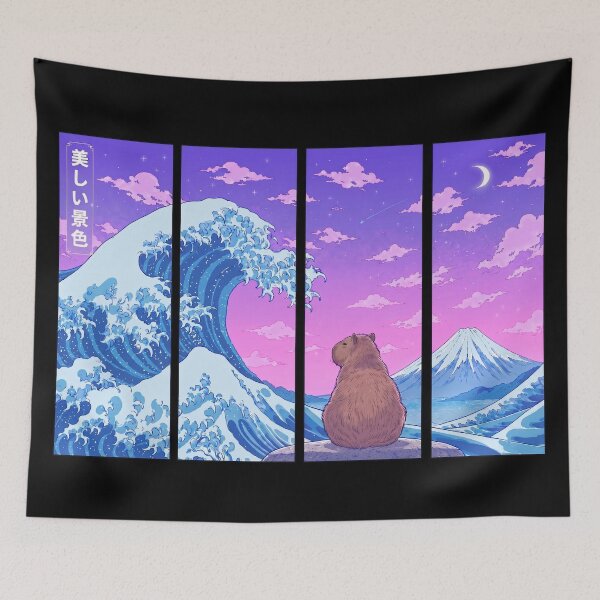 Item preview, Funny Capybara Japanese Kanagawa Wave Vapor Japan Boys Girls Kids designed and sold by FurryHavenPH.