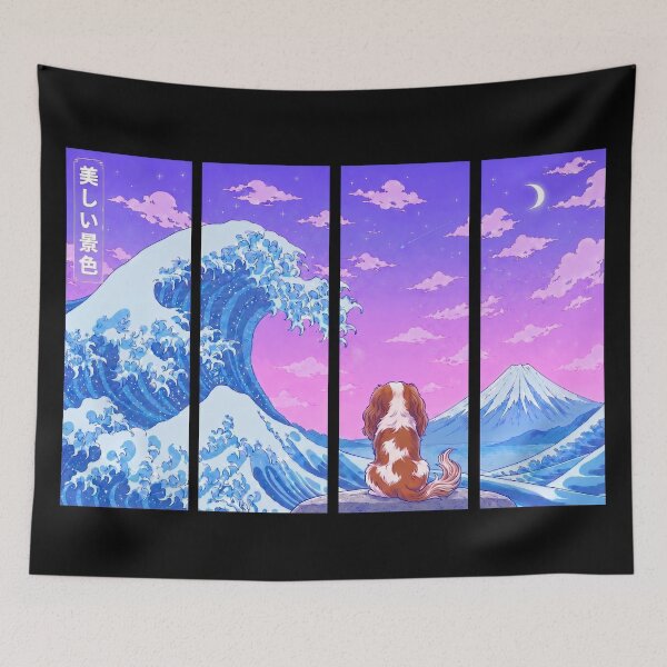 Item preview, Funny Cavalier King Charles Spaniel Japanese Kanagawa Wave Vapor Japan Boys Girls Kids designed and sold by FurryHavenPH.