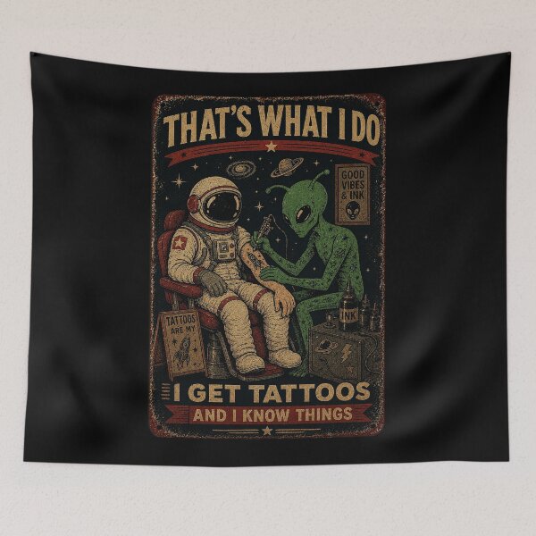 Item preview, Retro Tattoo Artist Astronaut and Alien Space Parlor designed and sold by eliramaison.