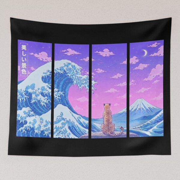 Item preview, Funny Cheetah Japanese Kanagawa Wave Vapor Japan Boys Girls Kids designed and sold by FurryHavenPH.